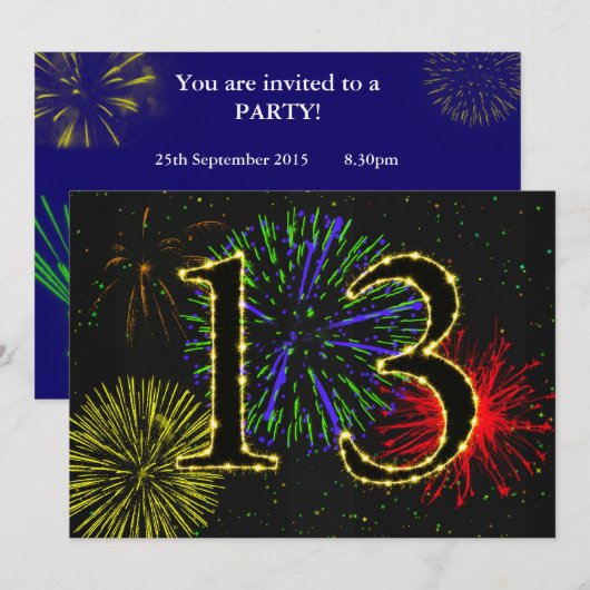 Uitnodiging voor 13e verjaardagsfeest (Voorkant / Achterkant)