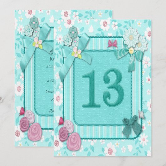 Uitnodiging voor 13e verjaardagsfeestje (Voorkant / Achterkant)