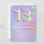 Uitnodiging voor 13e verjaardagsfeestje paarse roz (Voorkant)