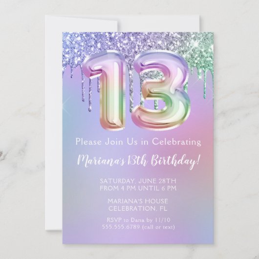 Uitnodiging voor 13e verjaardagsfeestje paarse roz (Voorkant)