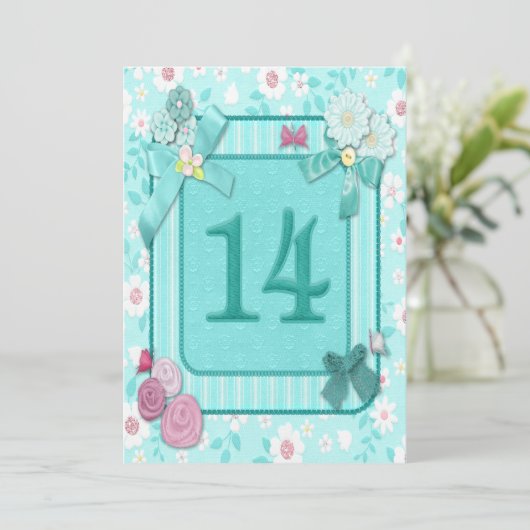 uitnodiging voor 14e verjaardag (Staand voorkant)