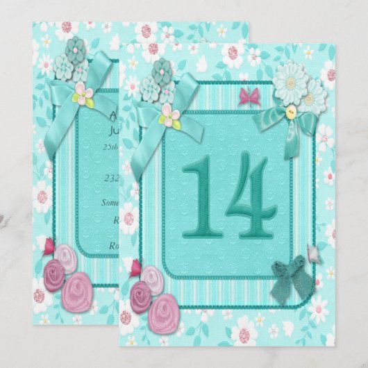 uitnodiging voor 14e verjaardag (Voorkant / Achterkant)