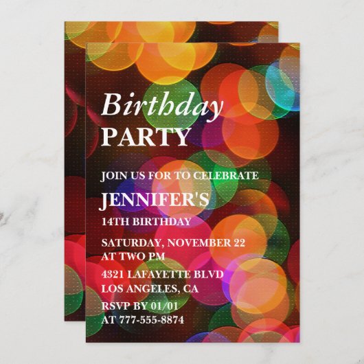 Uitnodiging voor 14e verjaardag Kleurrijk Confetti (Voorkant / Achterkant)