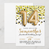 Uitnodiging voor 14e verjaardag met confetti (Voorkant / Achterkant)