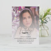 Uitnodiging voor 14e verjaardagsfeestje Foto grijs (Staand voorkant)