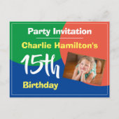 Uitnodiging voor 15e verjaardag met foto ansichtka (Voorkant)