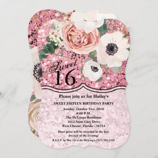 Uitnodiging voor 16e verjaardag geometrische tuinr (Voorkant / Achterkant)