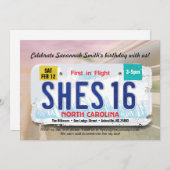 Uitnodiging voor 16e verjaardag meisje met North C (Voorkant / Achterkant)