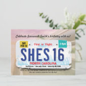 Uitnodiging voor 16e verjaardag meisje met rijbewi (Staand voorkant)