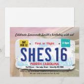 Uitnodiging voor 16e verjaardag meisje met rijbewi (Voorkant / Achterkant)
