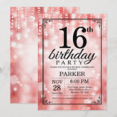 Uitnodiging voor 16e verjaardag Rood Glitters (Voorkant / Achterkant)