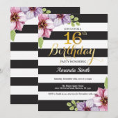 Uitnodiging voor 16e verjaardag Tiener Bloemen (Voorkant / Achterkant)