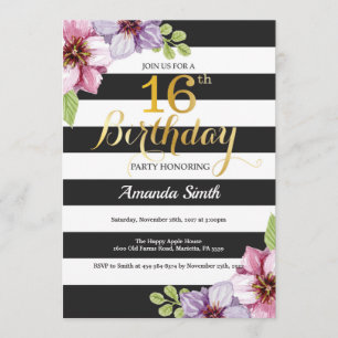 Uitnodiging voor 16e verjaardag Tiener Bloemen