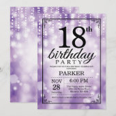 Uitnodiging voor 18e verjaardag paarse glitter (Voorkant / Achterkant)