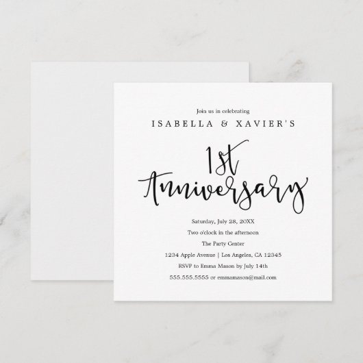 Uitnodiging voor 1-jarig jubileumfeest (Voorkant / Achterkant)