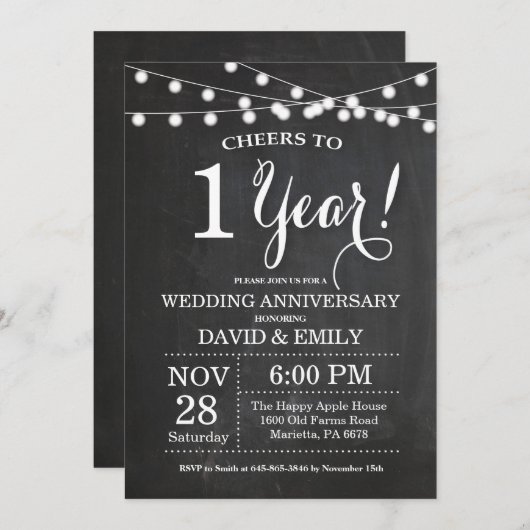 Uitnodiging voor 1e trouwdag op krijtbord (Voorkant / Achterkant)