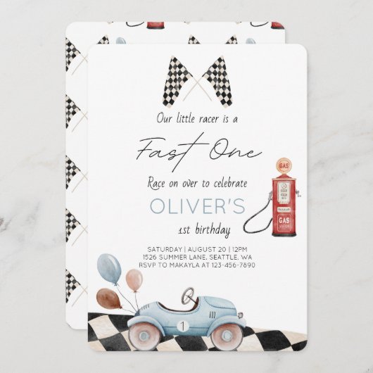 Uitnodiging voor 1e verjaardag Fast One (Voorkant / Achterkant)