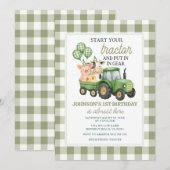 Uitnodiging voor 1e verjaardag Groene Tractor (Voorkant / Achterkant)
