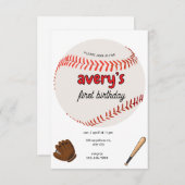 uitnodiging voor 1e verjaardag honkbal voor beginn (Voorkant / Achterkant)