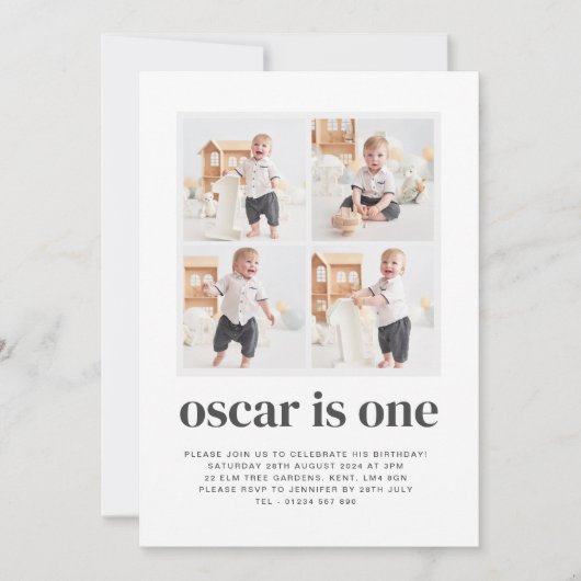 Uitnodiging voor 1e verjaardag jongen met fotocoll (Voorkant)