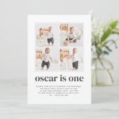 Uitnodiging voor 1e verjaardag jongen met fotocoll (Staand voorkant)