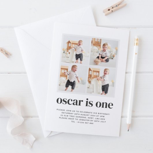 Uitnodiging voor 1e verjaardag jongen met fotocoll