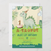Uitnodiging voor 1e verjaardag jongensdinosaurus (Voorkant)