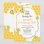 Uitnodiging voor 1e verjaardag Little Bee voor jon (Voorkant / Achterkant)