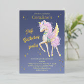 Uitnodiging voor 1e verjaardag met eenhoorn. (Staand Voorkant)