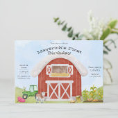 Uitnodiging voor 1e verjaardag met leuk boerderij  (Staand voorkant)