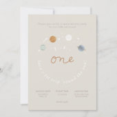 Uitnodiging voor 1e verjaardag met ruimte thema 'E (Voorkant)