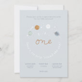 Uitnodiging voor 1e verjaardag met ruimte thema 'E (Voorkant)