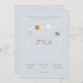 Uitnodiging voor 1e verjaardag met ruimte thema 'E (Voorkant / Achterkant)