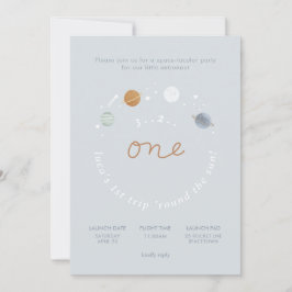 Uitnodiging voor 1e verjaardag met ruimte thema 'E