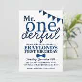 Uitnodiging voor 1e verjaardag Mr Onederful (Staand voorkant)