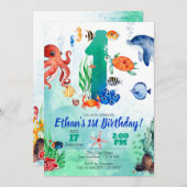 Uitnodiging voor 1e verjaardag onder de zee (Voorkant / Achterkant)