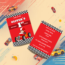 Uitnodiging voor 1e verjaardag raceauto - Bewerkba