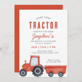 Uitnodiging voor 1e verjaardag Red Tractor Farm Bo (Voorkant / Achterkant)