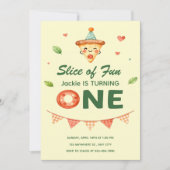 Uitnodiging voor 1e verjaardag 'Slice of Fun Pizza (Voorkant)