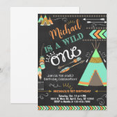 Uitnodiging voor 1e verjaardag Teepee Wild One jon (Voorkant / Achterkant)