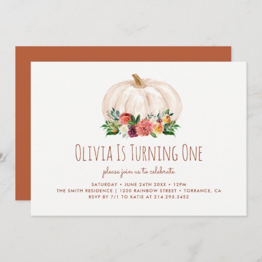Uitnodiging voor 1e verjaardag van A Little Pumpki (Voorkant / Achterkant)