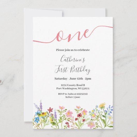 Uitnodiging voor 1e verjaardag van A Little Wildfl (Voorkant)