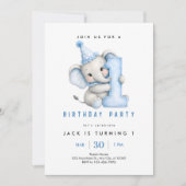 Uitnodiging voor 1e verjaardag van Blue Elephant v (Voorkant)