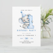 Uitnodiging voor 1e verjaardag van Blue Elephant v (Staand voorkant)