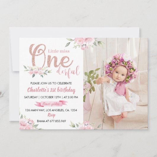 Uitnodiging voor 1e verjaardag van Little Miss One (Voorkant)