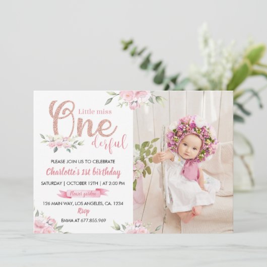 Uitnodiging voor 1e verjaardag van Little Miss One (Staand voorkant)