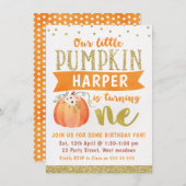 Uitnodiging voor 1e verjaardag van meisje Little P (Voorkant / Achterkant)