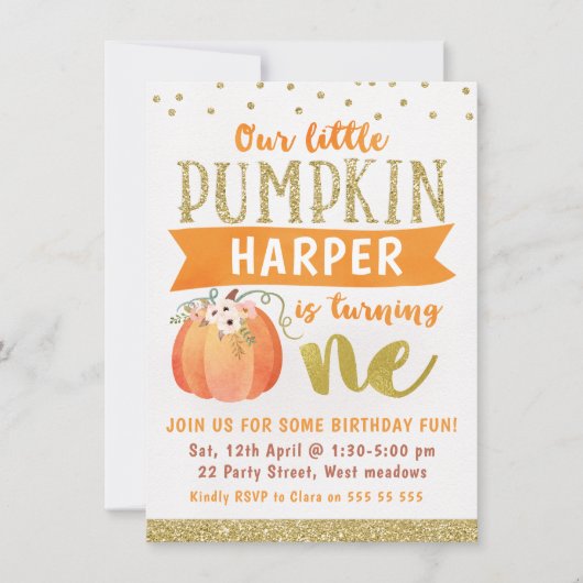 Uitnodiging voor 1e verjaardag van meisje Little P (Voorkant)