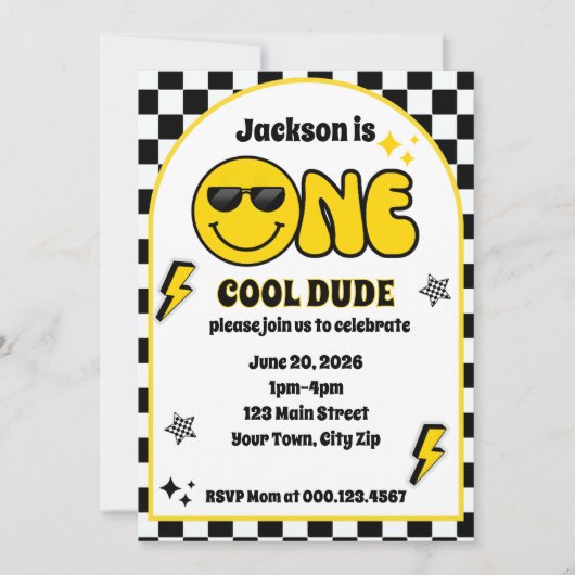 Uitnodiging voor 1e verjaardag van One Cool Dude (Voorkant)