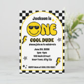 Uitnodiging voor 1e verjaardag van One Cool Dude (Staand voorkant)